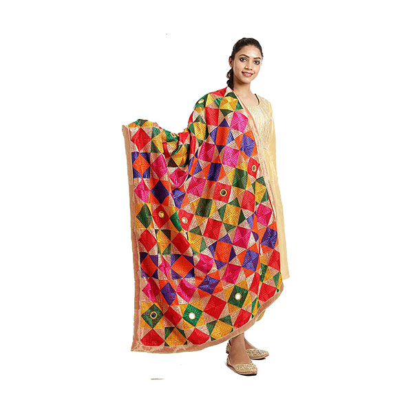 Phulkari Dupatta With Mirror Work Spirit Of INDIA