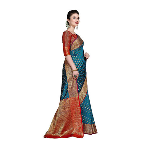Banarasi Silk Saree With Un-stitched Blouse - Floral Design