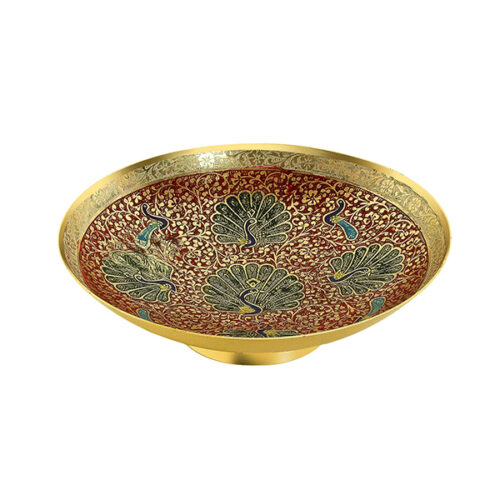 Bidri Nakkashi Work - Dry Fruit Bowl Red Color Peacock Design Kitchenware