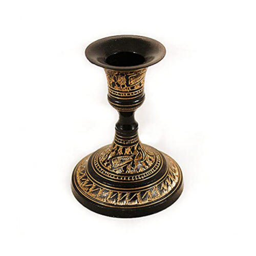 Bidri Nakkashi Work - Hand Crafted Metal Brass Candle Stand (Black)