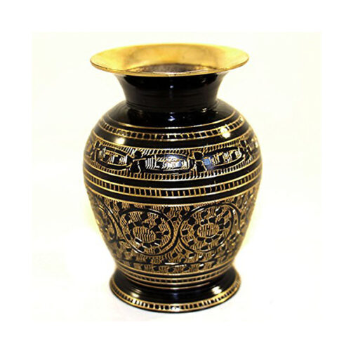 Bidri Nakkashi Work - Hand Crafted Metal Flower Vase (Gold,Black)