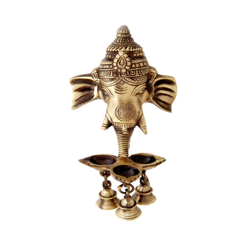Brass - Ganesha Wall Hanging Diya with Bells