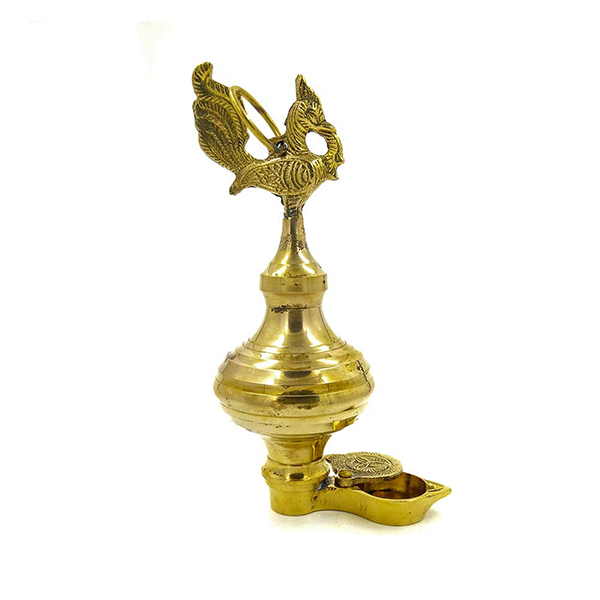 Vintage Brass Peacock Oil Lamp | Thooku Vilakku From South buy India, Length 37 cm With Chain, Hanging Brass Oil Lamp With Peacock, Home Decor