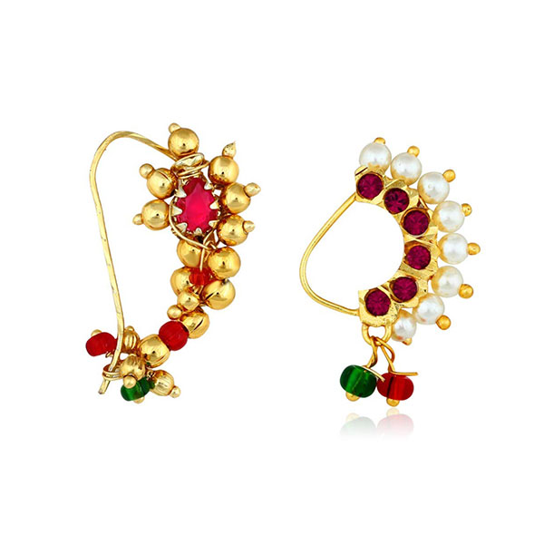 Buy Love gold White Pearls Maharashtrian Nose Ring for Women at Amazon.in