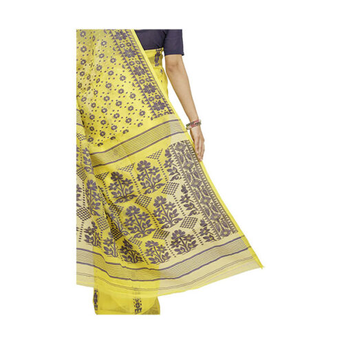 Jamdani---Cotton-&-Silk-Saree-(Yellow)-5