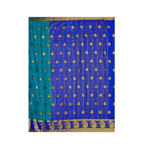 Mysore Silk - Crepe Saree With Unstitched Blouse Piece (Teal Blue) 4