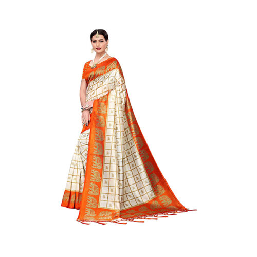 Mysore Silk - Saree With Un-Stitched Blouse (Orange) 2