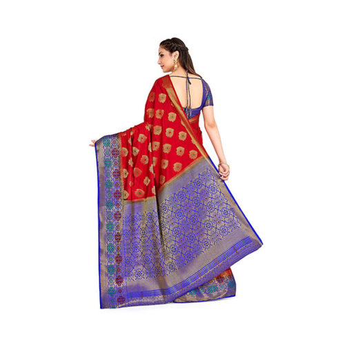 Paithani-Art-Silk-Saree-With-Unstitched-Blouse-Piece-(Red)-2
