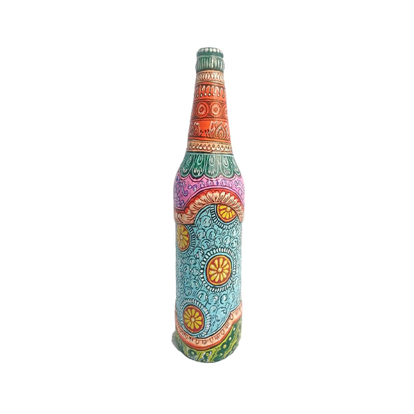 Pattachitra Flower Painting on Glass Bottle Spirit of INDIA