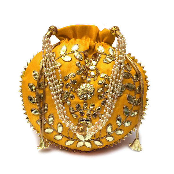 Potli Bag Gota Work Moti Handle Drawstring Bag Spirit of INDIA