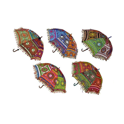Sun Protection Rajasthani Umbrella Handicraft Walking Stick - 5 Pieces